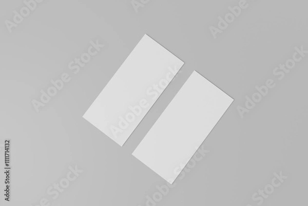 Obraz Two blank cards or papers (business cards, tickets, flyers, invitations, coupons, banknotes, etc.) on dark wooden background