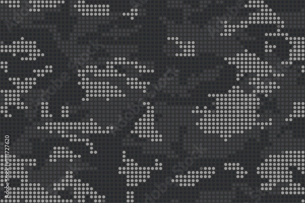 Obraz Fashionable digital dark camouflage pattern. Stylish military print for fabric, seamless monochrome background. Urban camo halftone dots black texture. Vector textile graphics