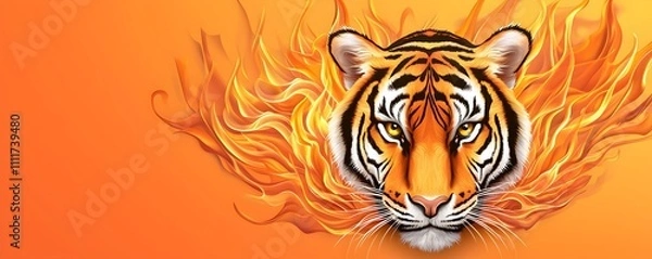 Fototapeta Fierce Tiger With Fiery Background Design