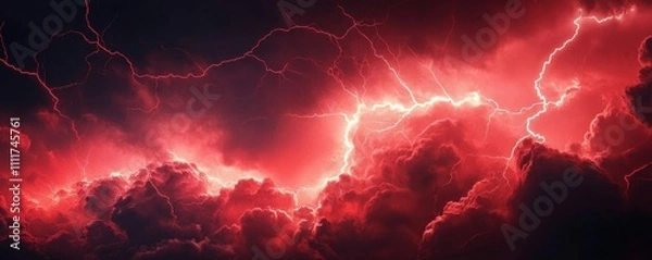 Fototapeta red lightning and clouds abstract background texture. ai generative