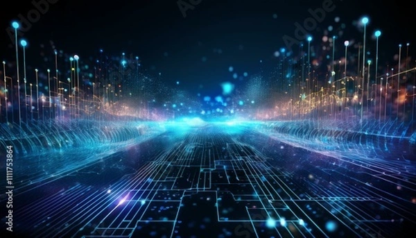 Fototapeta Futuristic Digital Network Concept: Global Technology Innovation