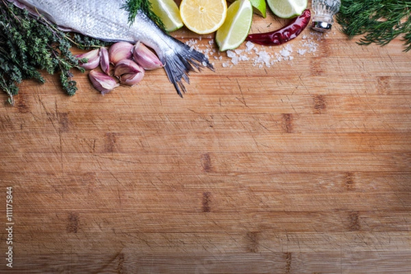 Obraz Food background with fish and species