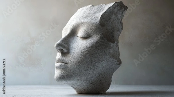 Fototapeta A white sculpture of a face with a stone nose and a stone mouth