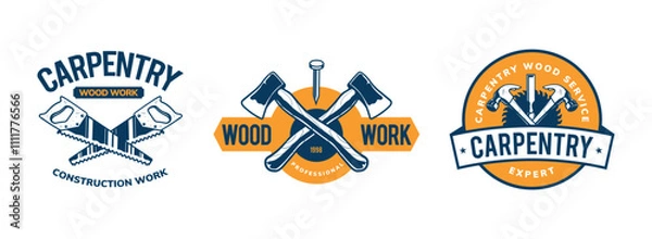 Fototapeta carpentry logo badge design