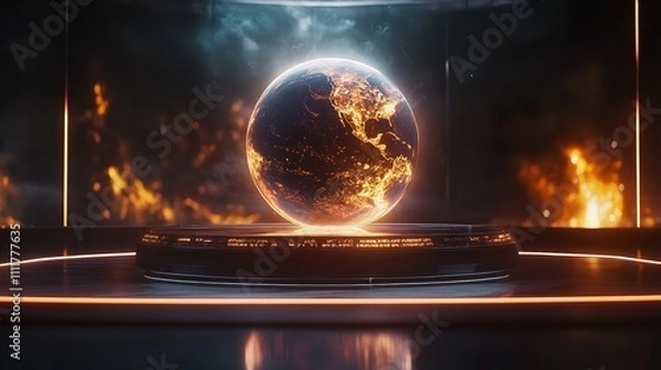 Fototapeta Earth surrounded by glowing data connections, representing global connectivity