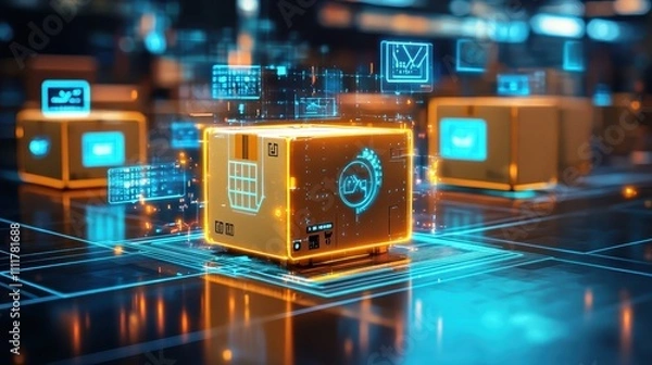 Obraz Goods identification with advanced tech selective focus, enhancing traceability theme, futuristic, blend mode, digital scanner backdrop