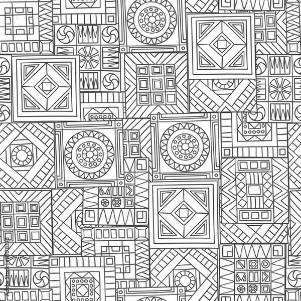 Obraz Hand-drawn seamless pattern of abstract geometric elements. Monochrome range.