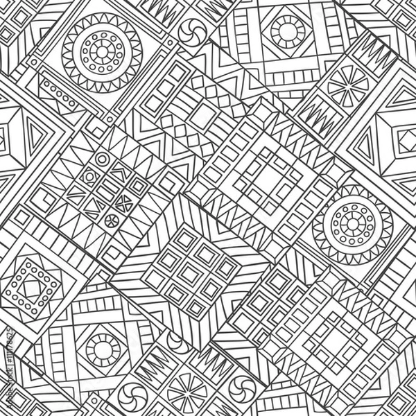 Obraz Hand-drawn seamless pattern of abstract geometric elements. 
Monochrome range.