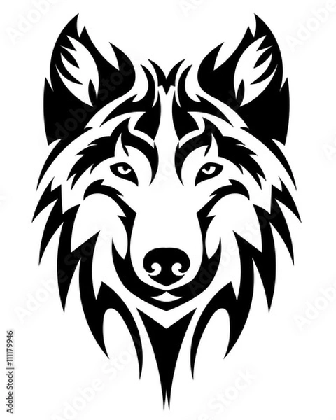 Obraz Beautiful wolf tattoo.Vector wolf's head as a design element on isolated background