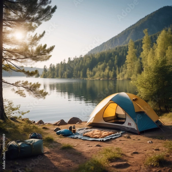 Obraz Seen - Idylle pur: Campingplatz mit Seeblick