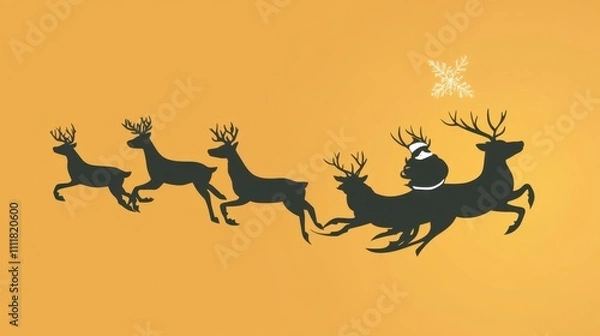Fototapeta A minimalist silhouette of Santa and his reindeer in flight, floating on a transparent background for sleek holiday designs.