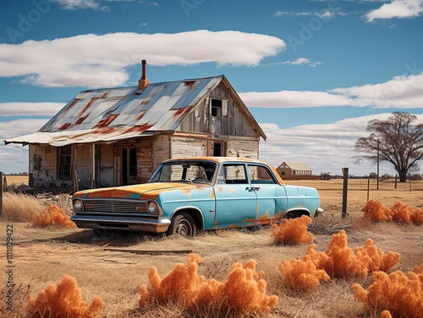 Fototapeta Gorgious A collection of old cars in a junkyard