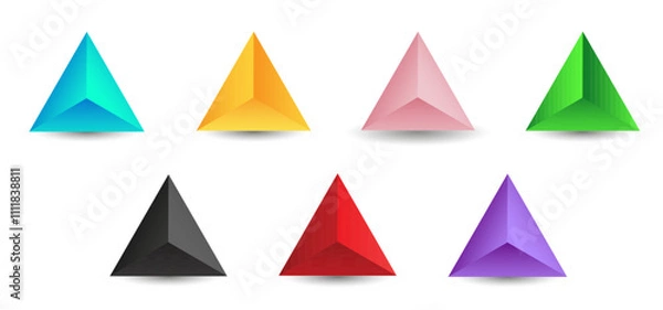 Obraz Set of vector tetrahedrons with gradients for game, icon, package design, logo, mobile, ui, web. One of regular polyhedra isolated on white background. Minimalist style. Platonic solid.