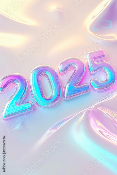 Obraz pink neon lettering 2025 on a white background. for advertising. for banners. for backgrounds. for postcards. for calendars.