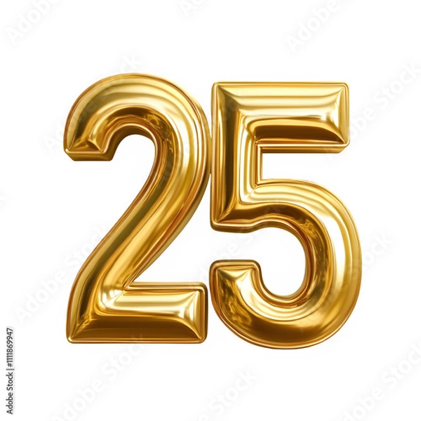 Fototapeta Gold 3D Numbers 25 with a Shiny Metallic Finish