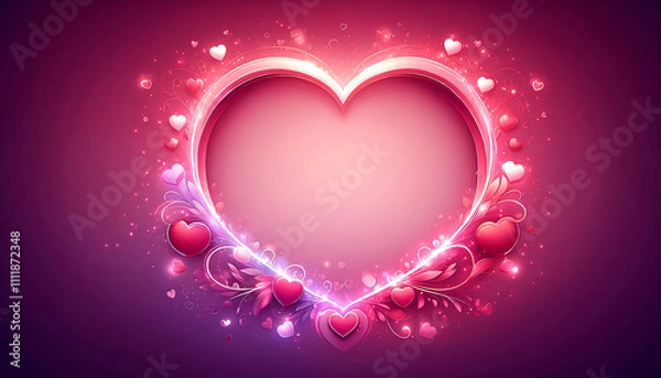 Obraz Romantic heart background with glowing red hearts for valentine