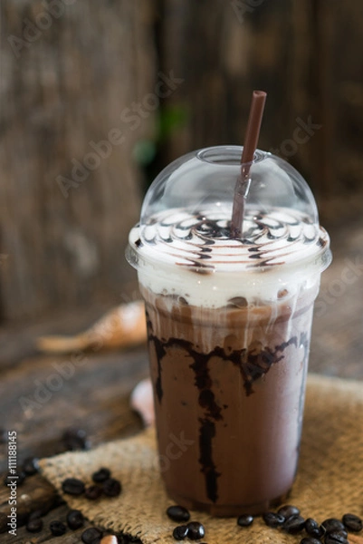 Obraz Iced coffee mocha  on wooden table