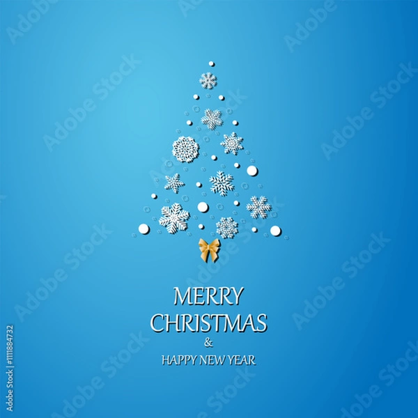 Obraz Christmas and New Year. Vector greeting cards, Vector snowflakes in the shape of a Christmas tree