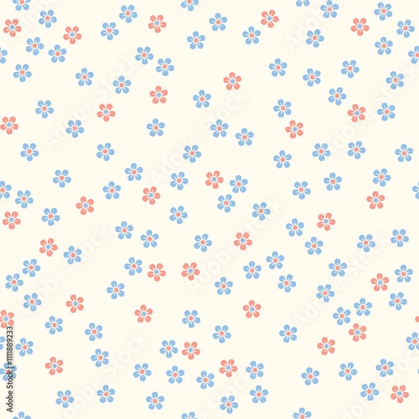 Fototapeta Colorful ditsy seamless pattern. Vector floral background with tiny flowers. Gentle botanical wallpaper. Print for fabric, paper, kids clothes and accessories