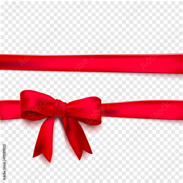 Fototapeta Horizontal red ribbons vector isolated with bow.