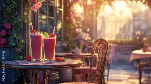 Fototapeta Elegant Romantic Cafe Setting with Charming Tables and Chairs