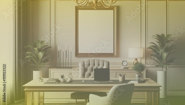 Fototapeta Frame mockup, ISO A paper size. Living room wall poster mockup. Interior mockup with house background. Modern interior design. 3D render. Modern Minimalist Frame and Blank Poster Background Design 