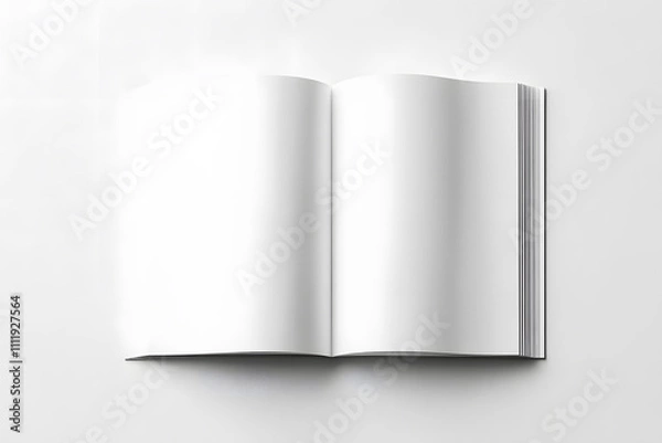 Fototapeta Magazine or book mockup top view. Blank page or notepad on solid background. 