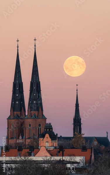 Fototapeta moody cityscape over Uppsala