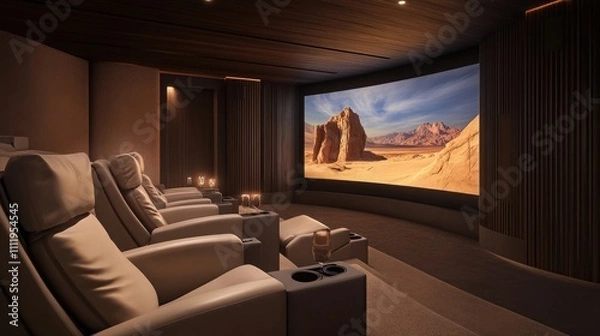 Fototapeta A state-of-the-art home theater room designed with luxury desert aesthetics