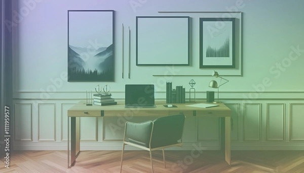 Fototapeta Frame mockup, ISO A paper size. Living room wall poster mockup. Interior mockup with house background. Modern interior design. 3D render. Modern Minimalist Frame and Blank Poster Background Design 