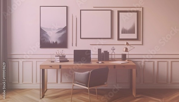 Fototapeta Frame mockup, ISO A paper size. Living room wall poster mockup. Interior mockup with house background. Modern interior design. 3D render. Modern Minimalist Frame and Blank Poster Background Design 