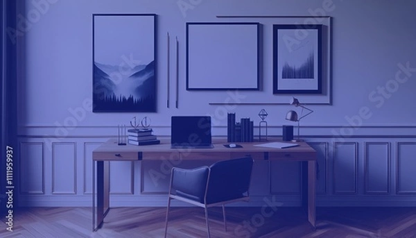 Obraz Frame mockup, ISO A paper size. Living room wall poster mockup. Interior mockup with house background. Modern interior design. 3D render. Modern Minimalist Frame and Blank Poster Background Design 