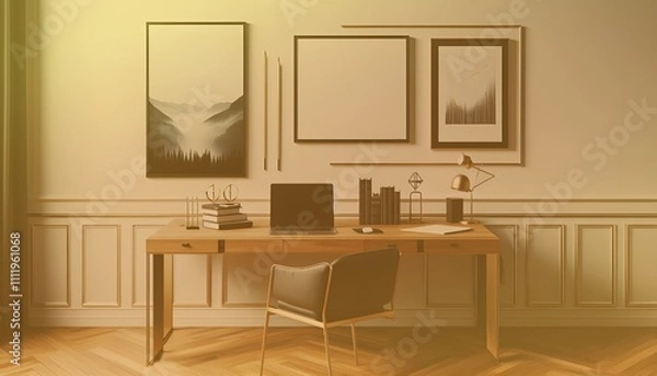 Fototapeta Frame mockup, ISO A paper size. Living room wall poster mockup. Interior mockup with house background. Modern interior design. 3D render. Modern Minimalist Frame and Blank Poster Background Design 