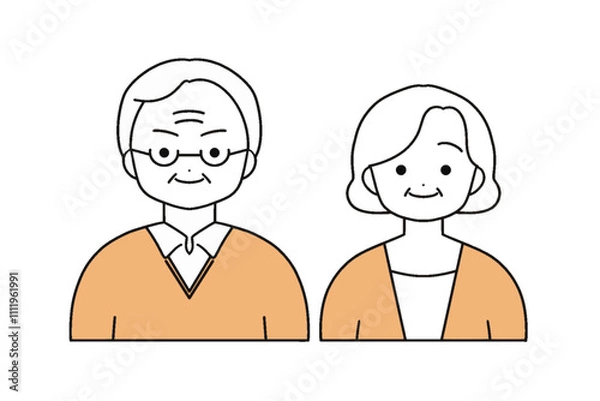 Obraz 笑顔のシニア夫婦のイラスト　上半身