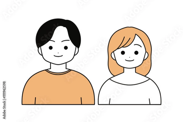 Obraz 笑顔の若い男女のイラスト　上半身