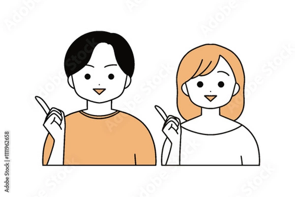 Obraz 指差しをする若い男女のイラスト　上半身