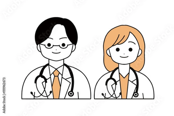 Obraz 笑顔のドクターのイラスト　上半身