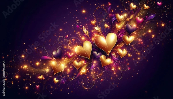 Obraz Purple background with hearts for valentine day