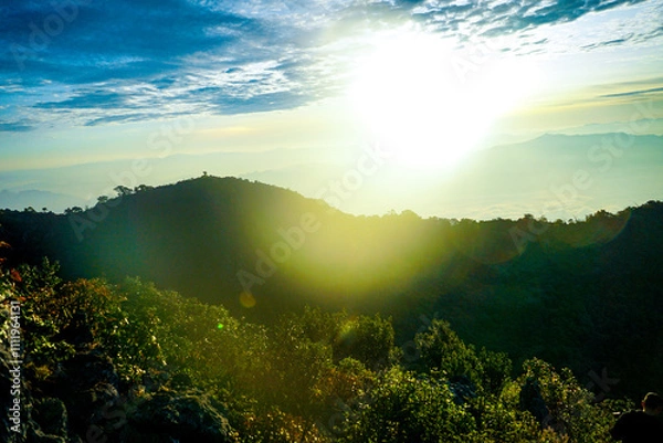 Obraz Sunrise overmountain landscape nature photography scenic viewpoint tranquil environment inspiring concept for serenity