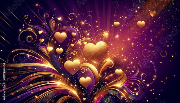 Obraz Vibrant background featuring glittering golden hearts