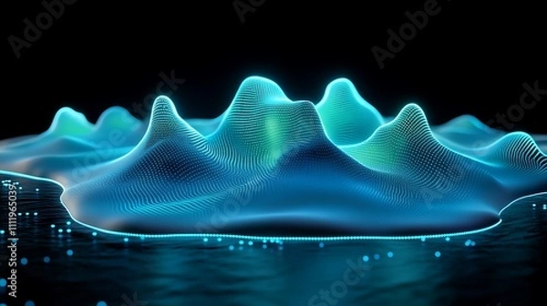 Fototapeta Abstract Digital Landscape with Glowing Waves and Shimmering Lights in a Dark Environment