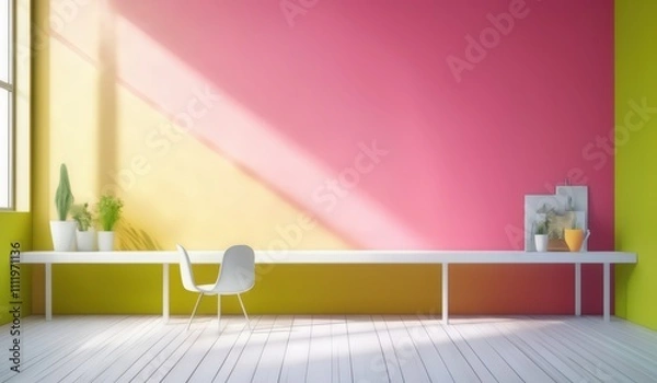 Fototapeta a table with a chair and a plant in a room