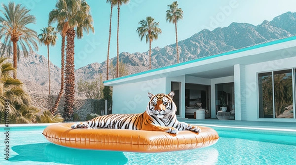 Obraz Fashion pool with tiger in the resort.