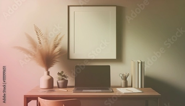 Fototapeta Frame mockup, ISO A paper size. Living room wall poster mockup. Interior mockup with house background. Modern interior design. 3D render. Modern Minimalist Frame and Blank Poster Background Design 