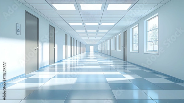 Fototapeta Modern Building Hallway Design with Tiles and Lighting