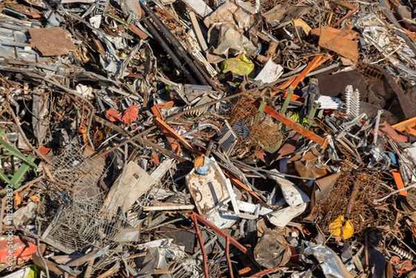 Fototapeta Scrap Metal Background Texture – Bent Trash Metal for Recycling and Environmental Design