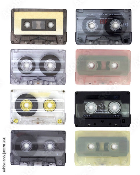 Obraz Various audio cassettes isolated on white background