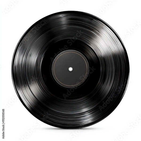 Obraz A classic black vinyl record lying flat with a glossy surface, showcasing its rich texture and timeless appeal