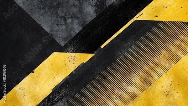 Obraz Abstract black and yellow grunge background with diagonal lines and texture.