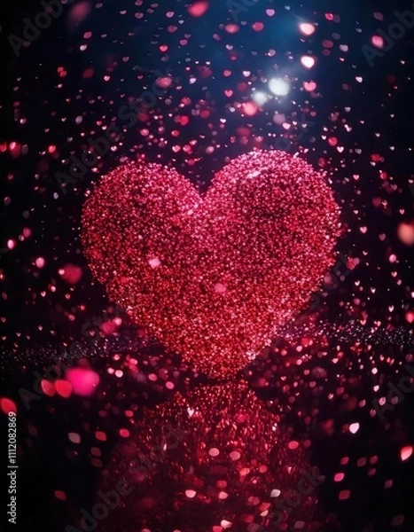 Fototapeta グリッターアート、輝く背景、赤と黒のトーン、輝く無数の赤い火花






